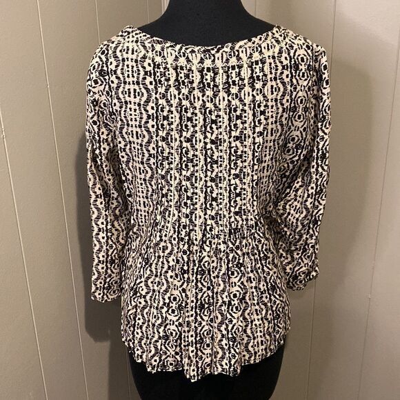 Vanessa Virginia Top 0 Black Tan Boho Print Pleated Flowy Southwest - Picture 4 of 5